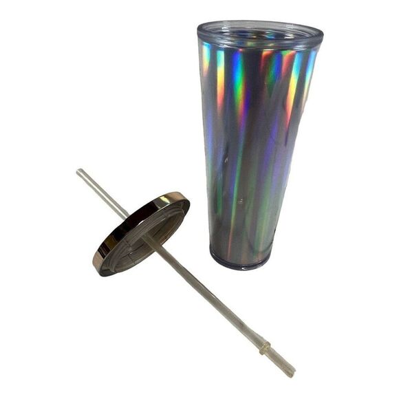 Starbucks Retired 2015 Rainbow Iridescent Foil Cold Cup 24 oz Tumbler Gold NEW - Picture 2 of 4